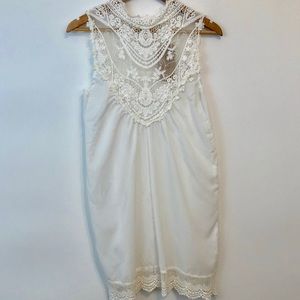 White Light Weight Mini Dress Lace Neck Line